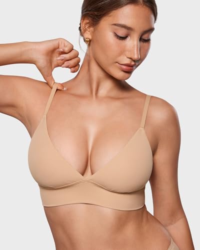 Image of INLYRIC Women's Inbarely Outwear Longline Triangle Bralette Plunge Unlined No Underwire Yoga Sports Bra Crop Tank Top