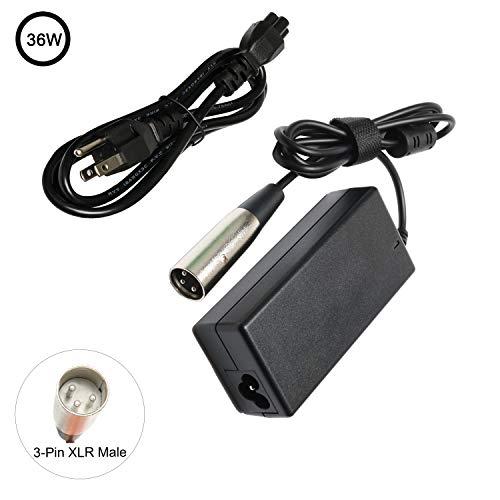 24V Electric Scooter Battery Charger Cable For eZip 750, E750, 400, E400, 500, E500, 450, 900, 4.0, 4.5, E-4.5; eZip Trailz Electric Bike Motor Bicycle Parts - With 3-Pin XLR Connector[0.6A 600mA 36W]
