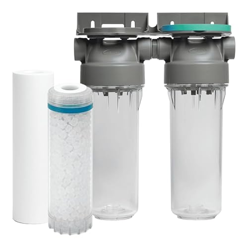 SINEA – Pack double filtre à eau 9"3/4 + cartouches anti sédiments & polyphosphate anti calcaire – porte filtres robustes, protection tartre, installations domestiques & appareils