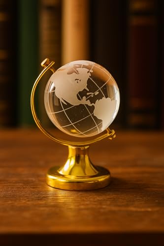Image of Luxury Crystal Mini 3 Inch Globee with Golden Stand- 6 inch Elegant World Globe for Desk or Office Decor, Modern Decorative Glass Globe with Etched Continents