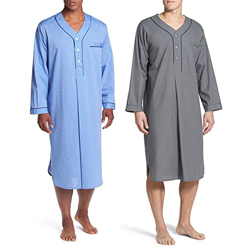 Cambkatl Mens Muslim Arabic Style Nightshirts Sleepwear Comfy Button V Neck Long Sleeve Mid-Length Nightgown Loose Nightwear2