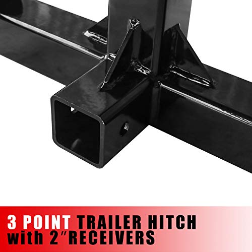 3 Point Trailer Hitch Quick Attach Bale Spear With 2" Receivers, 49” Hay Bale Spear And 2 X 17” Stabilizer Spears 3000Lbs Capacity With 1-7/8'' Trailer Ball Drawbar Fit Category 1 Tractors #TOP5