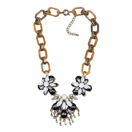 Florate Fashion Design Resin Chain Elegant Chunky Statement Crystal Flower Necklace Pendant for Women Party Jewelry (black)
