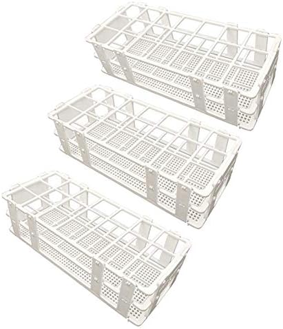 Pocomoco 3 Packs Plastic Test Tube Rack, 21 Holes Lab Test Tube Rack Holder for 30mm Test Tubes, White, Detachable (21 Holes)