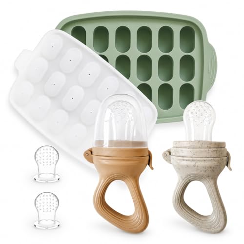 Image of Hippypotamus Baby Food Feeder & Freezer Tray - Silicone Fruit Feeder - Pacifier Teething Toys - 2 Extra Pouches - Set of 2