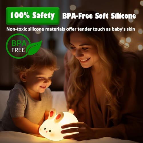 Image of Priyana Rabbit Night Light for Kids, Cute Silicone Bunny Lamp with 3 Brightness Modes, Rechargeable Baby Night Lamp, Soft LED Bedside Light for Nursery, Bedroom, Gift Decoration