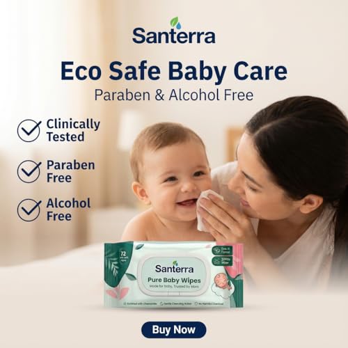 Image of Pure Baby Wipes Pack of 4 (288 Wipes) | Eco Safe formula, Extra Moisturiser, Tested by Mother's | Wipes with Chamomile, Aloe Vera & Vitamin-E |Dermatologically Tested with Alcohol-Free, Paraben-FreePure | Baby Wipes for Newborns & Infants