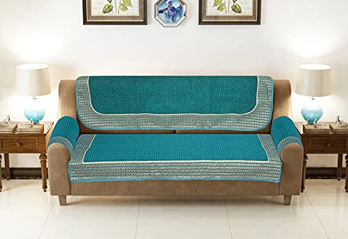 Image of Sofa Cover with Cushion Cover and Table Cover - 3 Seater and 2 Seater Sofa Covers with Arm Set 16 Pcs - 3+1+1 Panels for Home Living Room Sofa Couch Decor (Sky), Chenille