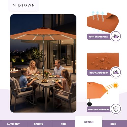 Image of Midtown Umbrellas LED Swilt - 8 Ft Solar LED Patio Umbrella, Terracotta