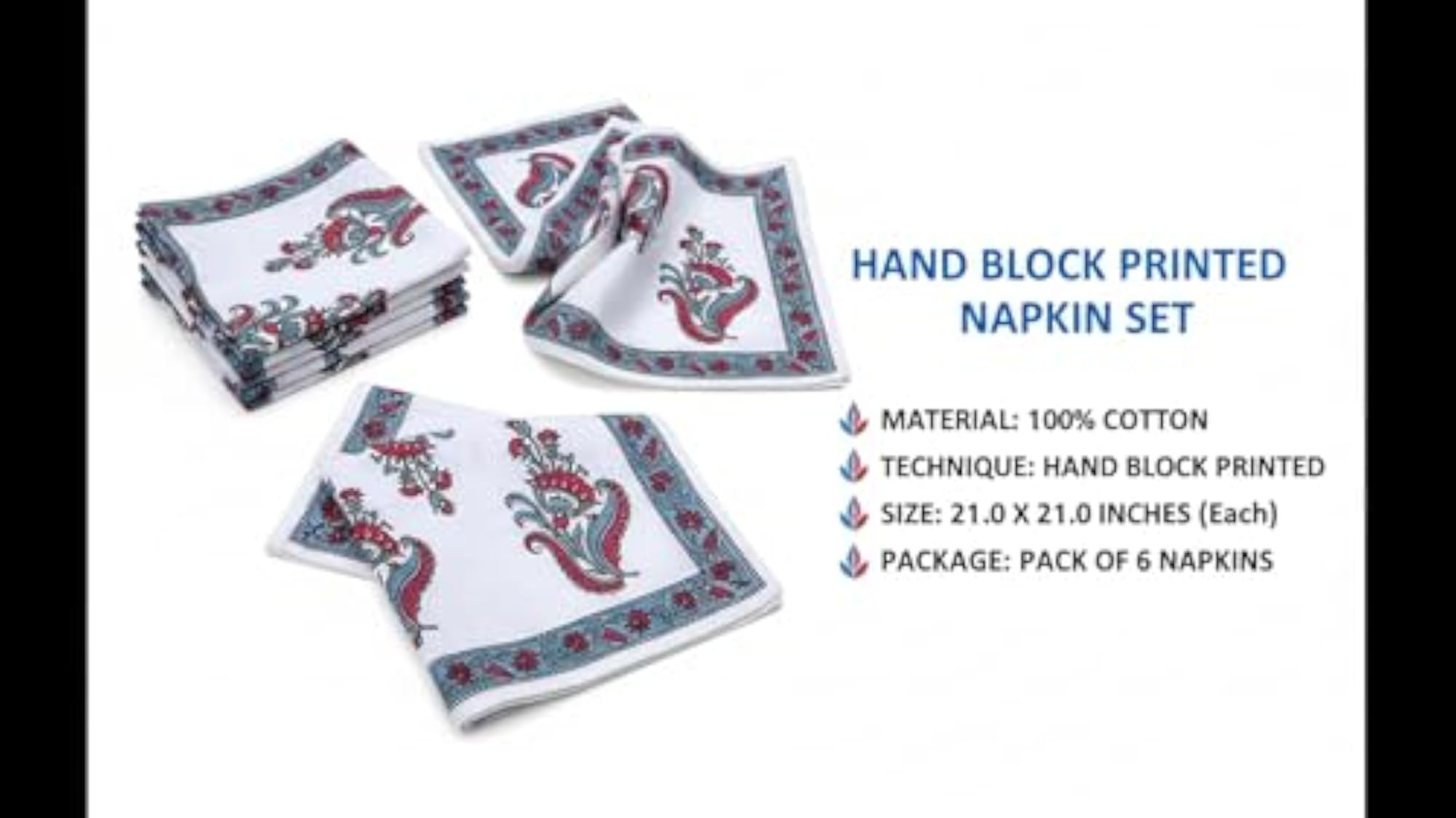 Hand Block Printed Cotton Napkin Set of 6