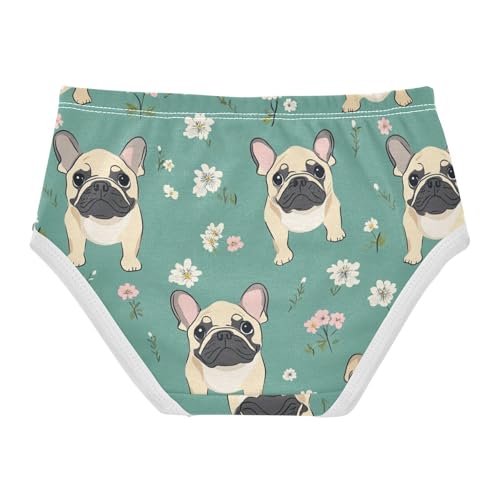 Wusikd Cute French Bulldog Girls' Underwear Cotton Flowers Girls Briefs Soft Toddler Underwear 2T2