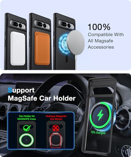 Image of Magnetic for Google Pixel 7 Pro Case [Compatible with MagSafe][Anti-Fingerprint][Slim Fit][Military Shockproof] Translucent Matte Hard Back Pixel 7 Pro 5G Phone Cover 6.7 inch, Black