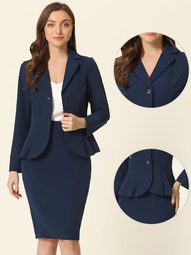 Allegra K 2 Piece Suit Skirt Sets for Women Blazer and Pencil Skirts Formal Office Business Casual Outfits2