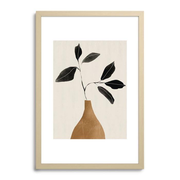 Society6 Minimal Plant 6 by Thingdesign-Framed Art Print (Classic Maple - Large 24" x 36"-26x38)