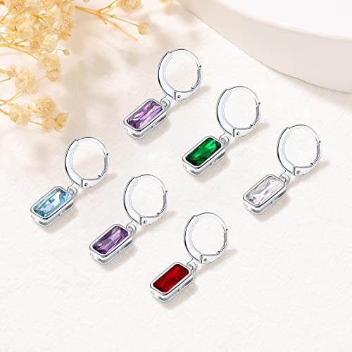 Sterling Silver Hoop Earrings Drop Cubic Zirconia April Birthstone Synthetic-Diamond Earrings For Mom #TOP6
