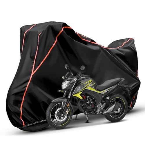 Image of Waterproof Bike Body Cover Compatible with Honda Unicorn Dustproof Scratchproof - Motorcycle Cover for Two Wheeler, Outdoor Full Cover with UV, Duty, Rain Protection (Black & Red)