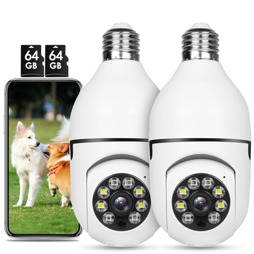 UPULTRA Security Wireless Camera 5GHz/2.4GHz WiFi HD Smart for Home Surveillance Screw into The E27 Socket Spotlight Alarm Color Night Vision Two-Way Talk Motion Alarm PTZ 360 Degree with 64 SD Cards