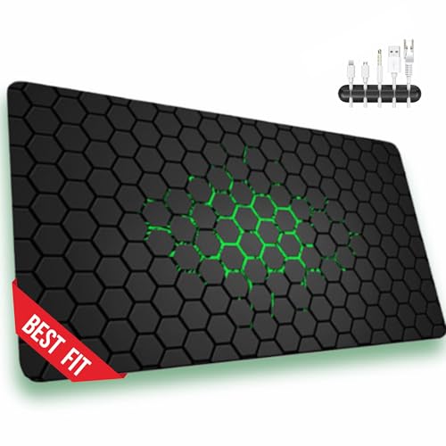 Alfombrilla de Ratón XXL, Gaming Mouse Pad 900x400, Alfombrilla de Escritorio Grande con Diseño de Panal, Protector Antideslizante Mesa, Incluye Organizador de Cables