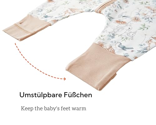 Chilsuessy Baby Sommerschlafsack mit Füßen 0.5 Tog Kleine Kinder Schlafsack mit Beinen Unwattiert 100% Baumwolle Schlafstrampler für Jungen und Mädchen, Pilzkaninchen, 80cm/Baby Höhe 90-100cm – Bild 4