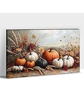 ANRUOXI Fall Canvas Wall Art, Vintage Autumn Pumpkins Fall Flower Pictures Thanksgiving Wall Canv...