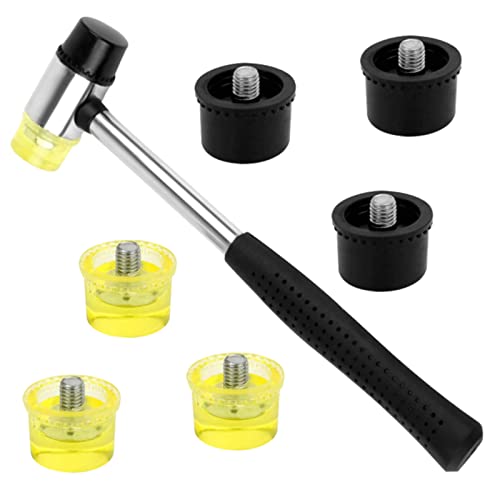 7 Piezas Herramienta Martillo De Goma Martillo de Goma con Mango de Goma Antideslizante 6 Cabezas de Goma Intercambiables para Artesanía en Cuero, joyería y Renovación del Hogar Cover
