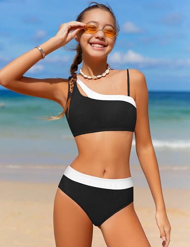 Girls Swimsuit Bikini Set Color Block Cut Out Two Piece Bathing Suit with Chest Pad Adjustable Straps Swimwear 7-16T2