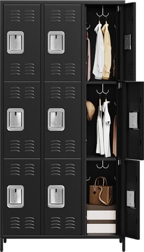 IDEALHOUSE 9 Doors Steel Storage, Metal Locker for School Office Gym Bedroom, 72 Inch Locker Cabinet for Employees,Industrial Storage Locker with 9 Shelves, Assembly Required, Black (9 Doors)