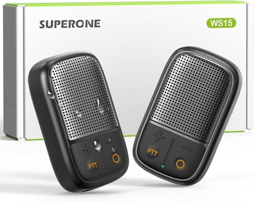 SUPERONE 2 Pack Wearable Bluetooth Speaker with Walkie-Talkie Function Based on Zello App. IPX7 Waterproof Clip-on Speaker, TWS Pairing Portable Speaker for Hands-Free Music/Calls for Cycling/Hiking