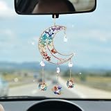 Colorful Moon Car Pendant, Sun Catcher Crystal Stone Craft, Dream Catcher Car Rear View Mirror Charm, Car Hanging Decorative Accessories, Car Interior Ornament for Room Window Wall