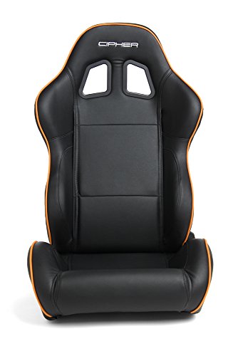 Cipher Auto Racing Seats -Black Leatherette w/Orange Accent Piping - Pair