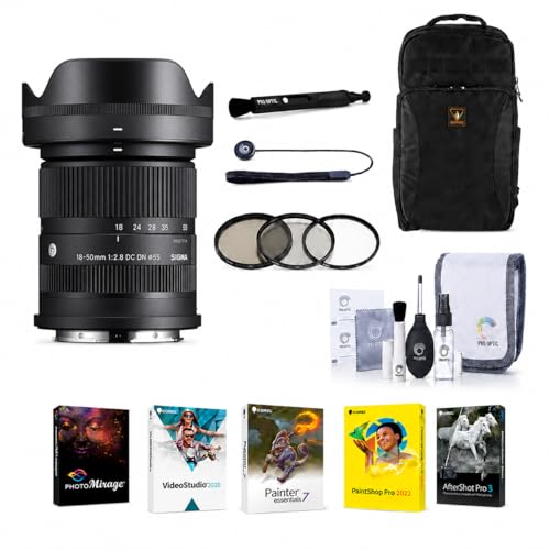 Image of Sigma 18-50mm f/2.8 DC DN Contemporary Lens for Sony E with 4-Year USA Warranty, 55mm UV/CPL/ND Filter Kit, Backpack, Cleaning Kit, Lens Cleaner, Cap Tether & Software Kit