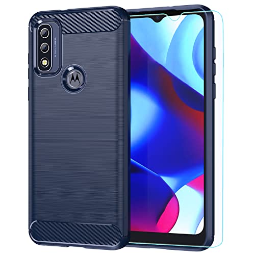 Moto G Pure case,Motorola G Pure case,with HD Screen Protector,M MAIKEZI Fashion Shock-Absorption Flexible TPU Bumper Soft Rubber Protective Case Cove for Motorola Moto G Pure (Navy Brushed TPU)