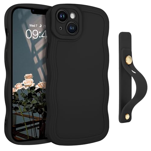 Coque iPhone 14 protection fine TPU souple antichoc avec béquille support et vague bouclée