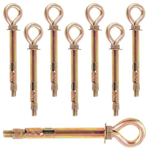Image of Swpeet 8Pcs M6 Thread Wall Concrete Brick Expansion Screws Closed Anchor Hook, Expansion Eyebolt Screws Bolts, Heavy-Duty Expansion Bolts with Eye Ring, Sleeve Anchor, Expansion Hooks