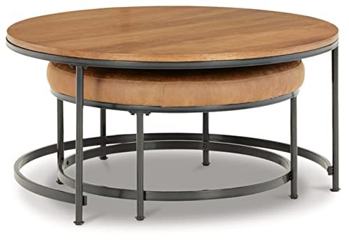 Signature Design by Ashley Drezmoore Modern Upholstered Nesting Cocktail Tables, Set of 2 , Light Brown & Black