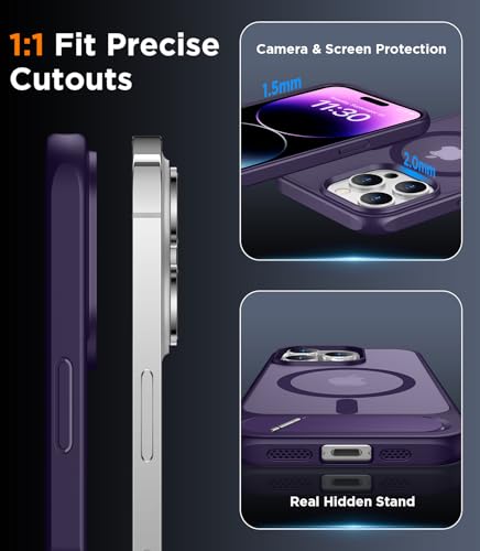 Image of Magnetic Compatible with iPhone 14 Pro Max Case, [Built-in Invisible Kickstand][Compatible with MagSafe] [Military Grade Shockproof] Slim Translucent Matte Phone Case for iPhone 14 Pro Max 6.7 inch
