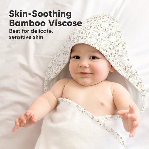 Image of KeaBabies Hooded Baby Towel for Newborn, Baby Bath Towels (Wildwood, 35x35)