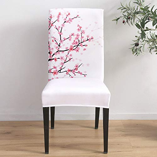 Dining Chair Covers Seat Slipcovers 6 Pack-Spring Pink Cherry Blossom Illustration,Stretch Removable Washable Chair Seat Protector For Dining Room Banquet Wedding Ceremony Hotel #TOP2
