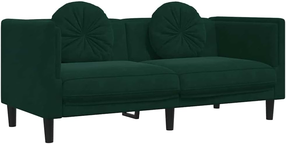 vidaXL Sofa with Cushions 2-Seater, Upholstered Couch, Loveseat for Home Living Room, Settee, Two Seater Sofa, Modern Style, Dark Green Velvet