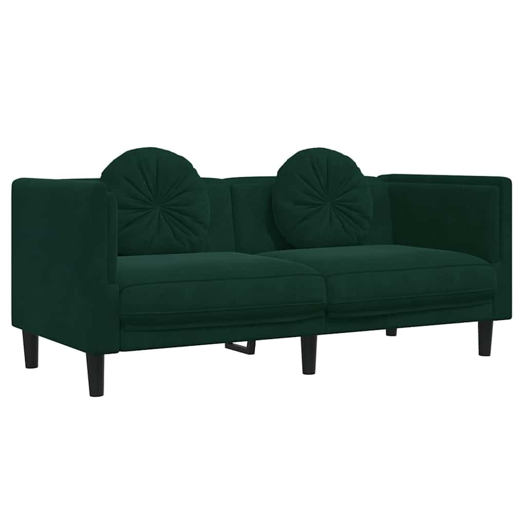 Générique Divano a 2 posti in velluto verde scuro con cuscini, comodo con braccioli e schienale imbottiti, design moderno per soggiorno