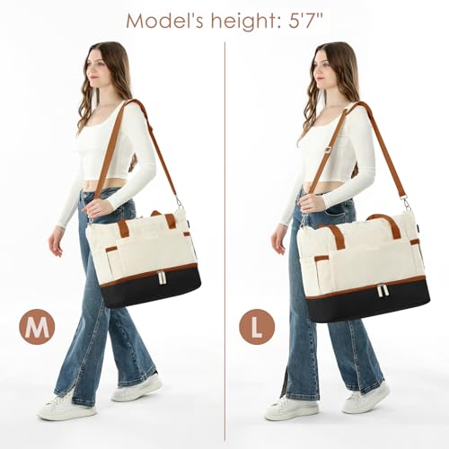 Image of Gym Bag for Women, Travel Duffel Bag with Shoes Compartment, Weekender Bag, White Black Brown, Large, Weekender Bag /Travel Bag /Gym Bag /Duffel Bag /Carry on Bag /Overnight Bag