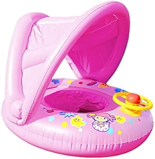 Prevessel Baby Swimming Float, Baby Swimming Inflatable Ring Seat with Cannopy Shade Swimming Aid Float for Kid Newborn Age of 3-72 Months