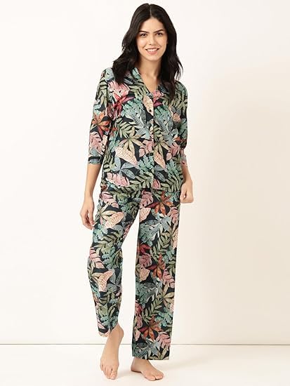 Image of STORIES OF BANNO'S SWAGGER Premium Poly Muslin Floral Co-Ord Set for Women | Soft Pajama Set | Elegant Printed Nightwear Lounge Outfit | Trendy Casual Wear Co-Ord Set