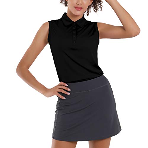 Polo de golf pour femme sans manches noir idéal pour les greens d'été