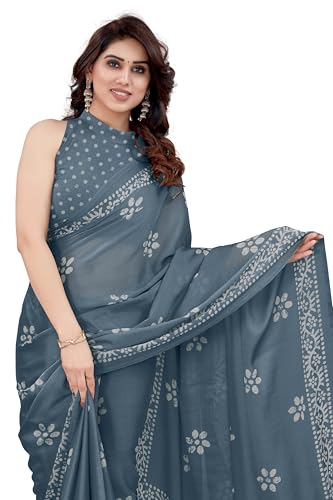 Image of MIRCHI FASHION Saree for Woman Chiffon Batik Printed | Lightweight Daily Wear Women's Office Sari with Blouse Piece (Available in 40 Colours)