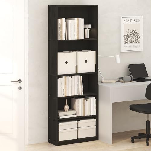Image of Furinno Jaya Book Shelf, 5-Tier Tall Book Shelf, Bookcase with Open Shelving, Standing Bookshelf, 9.5 x 24.6 x 71.1, for Organization and Storage, for Home Office, Living Room, Espresso
