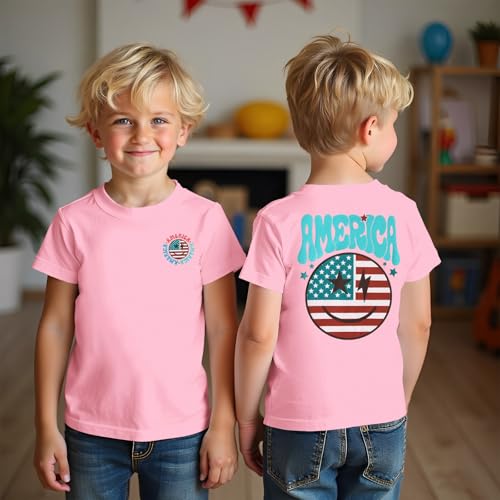 Image of MODNTOGA Boys Girls 4th of July Shirt USA Flag Graphic T-Shirt Big Kids America Print Short Sleeve Patriotic Holiday Tee Tops (Pink, 7-8 Years)