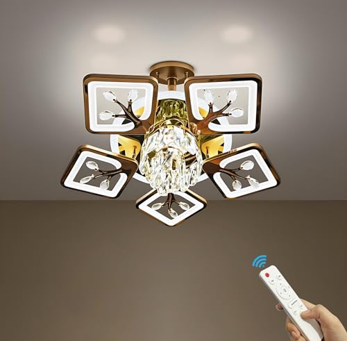 Image of LED Crystal Ceiling Chandelier, Low Height Ceiling Jhoomar /Jhoomer Light for Living Room, Jhumar /Jhummer for Hall Decoration (Jhumar with Remote and Rotational | Movable Crystals)