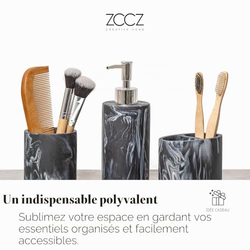 Set 4 accessoires salle de bain noir effet marbre ZCCZ