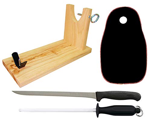 JamonOnline  Supporto per prosciutto economico + coltello per prosciutto + Chaira + copriprosciutto colore nero